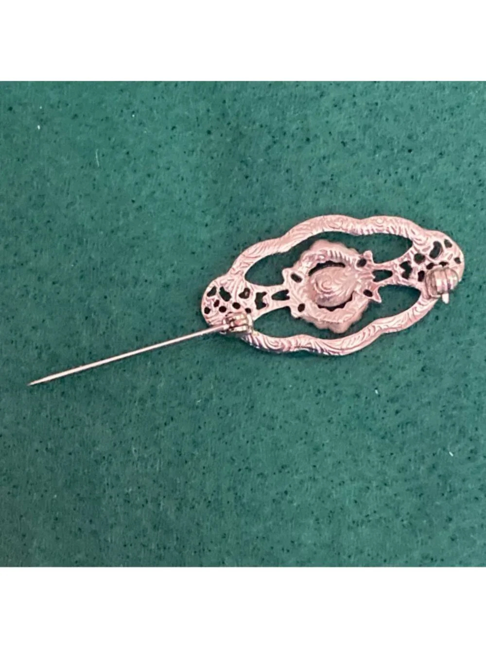 Vintage Style Silver Tone Rhinestone Filigree Brooch Pin Oval Victorian Look